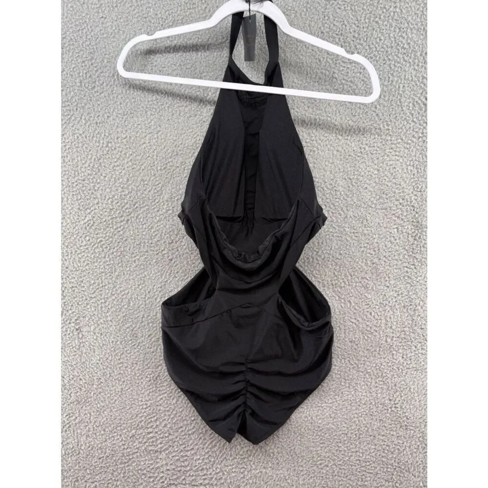 Tatiana Active Wear Black Halter Cutout Padded Polewear Bodysuit M NWT Alejandro